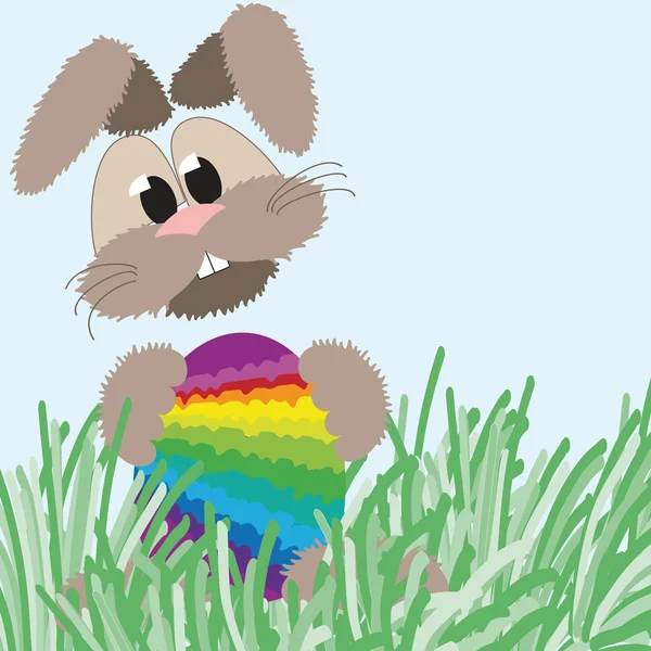 快乐毛绒绒的小兔子和复活节彩蛋 — 图库矢量图片