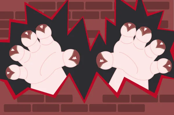 stock vector Monster hands coming out of a wall