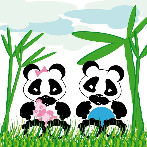 Coccole panda con bambù — Vettoriale Stock
