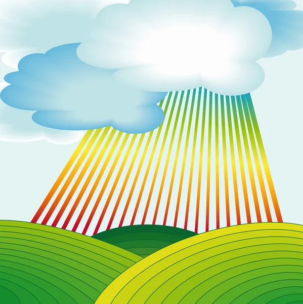 Landsbygdens landskap med regnbåge — Stock vektor