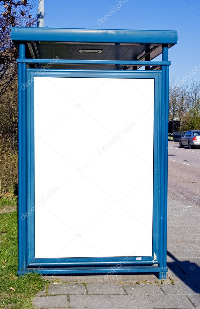 Bus stop with blank bilboard