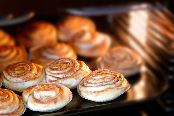 Cinnamon rolls baking — Stock Photo, Image