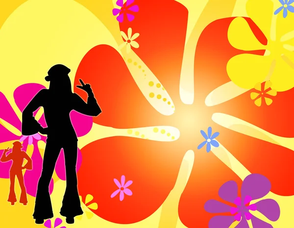 Dansande siluetten hippie flickor Stockbild