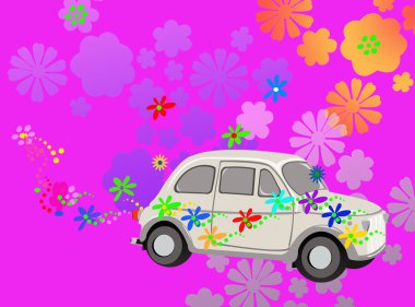 Flower Power hippie car fantasy clipart