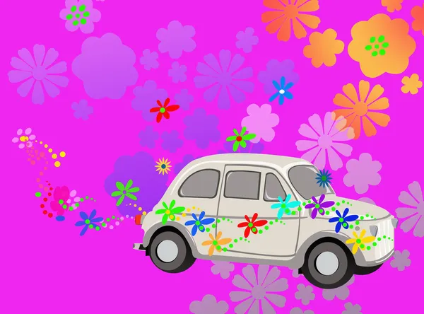 Flower power hipis samochód fantazji — Zdjęcie stockowe