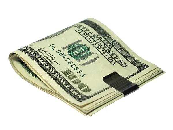 Pocket money tightened on white — Stock Photo, Image