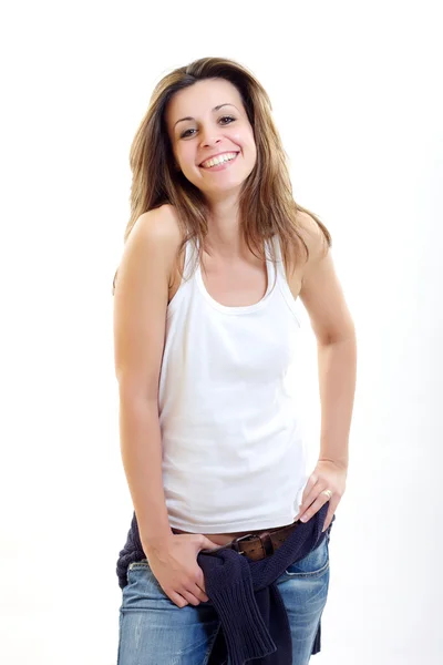Happy brunette woman smiling — Stock Photo, Image