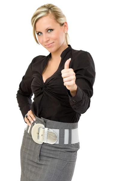 Glad affärskvinna med tummen upp — Stockfoto
