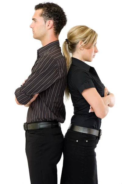 Geschäftsfrau und Mann stehen Rücken an Rücken — Stockfoto