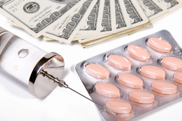 stock image Money and injection with pills