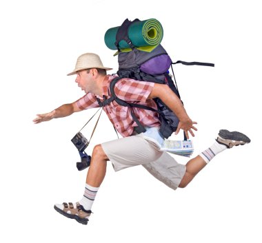 Running man with backpack clipart