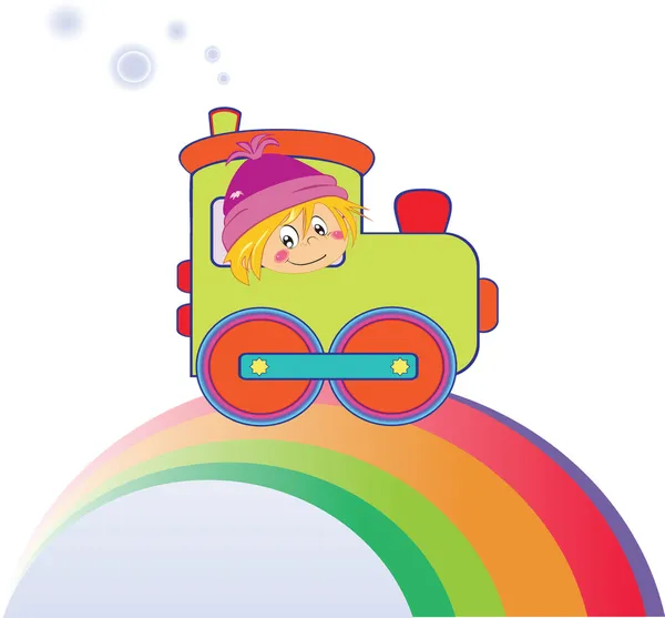 Kreslené chlapce na rainbow — Stockový vektor