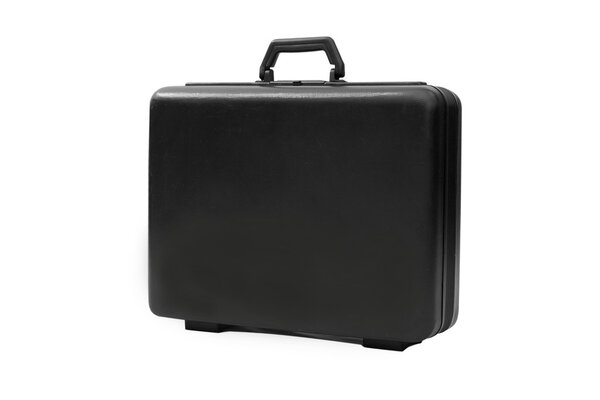 Isolated simple black business briefcase on hite background