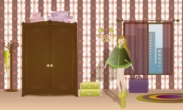 Mädchen im Schlafzimmer — Stockvektor