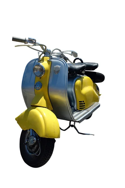 Vintage sarı scooter (yol dahil) — Stok fotoğraf