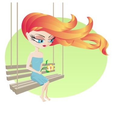 Sad girl sitting on bench clipart