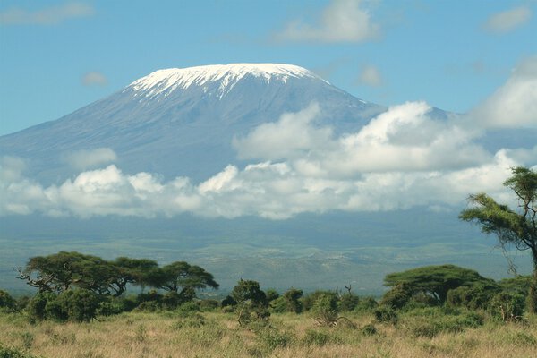 Mount KIlimanjaro on a clear day, photo taken from Amboseli National Park.