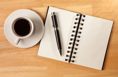 Blank Spiral Note Pad, Cup of Coffee and clipart