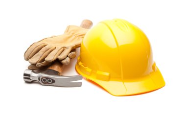 Yellow Hard Hat, Gloves and Hammer clipart