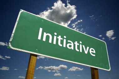 Initiative Green Road Sign Over Clouds clipart