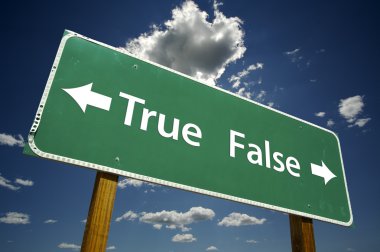 True, False road sign with dramatic blue clipart