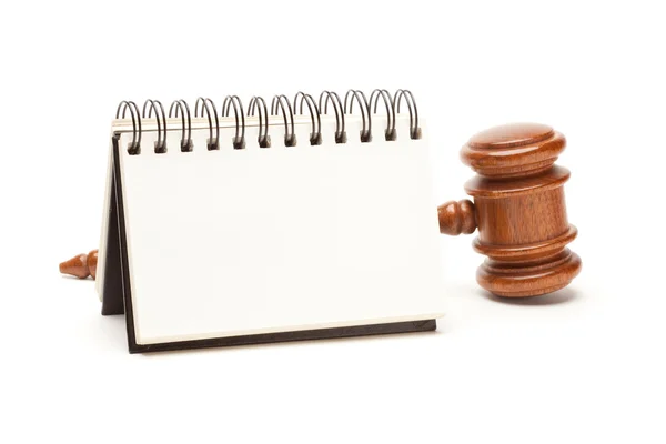 Blank Spiral Note Pad and Gavel Isolated — Stock Photo, Image