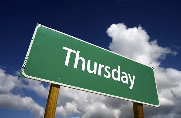 Thursday Green Road Sign on Clouds — Stock Photo, Image