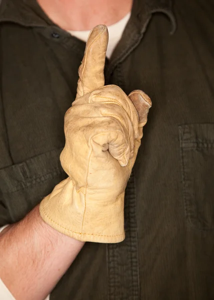 Erkek deri inşaat eldiven ile — Stok fotoğraf