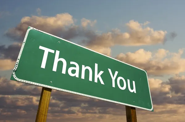 Thank You Green Road Sign Over Sky — Stock Photo, Image