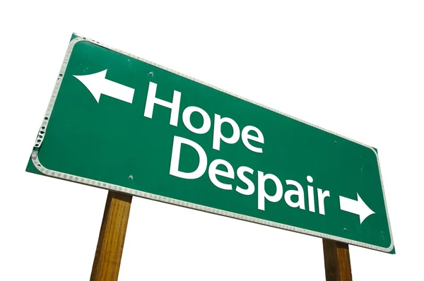 Beyaz yeşil yol işareti umutsuzluk, umut — Stok fotoğraf