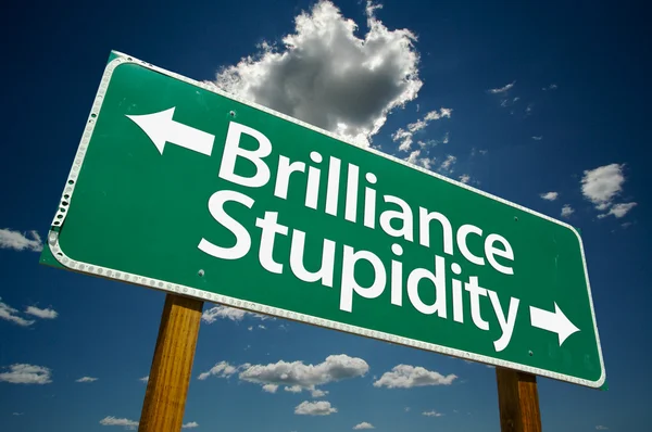 Brilliance, Stupidity Green Road Sign — Stock Photo, Image