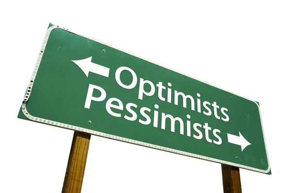 Optimistas, Pessimistas sinal de estrada verde — Fotografia de Stock