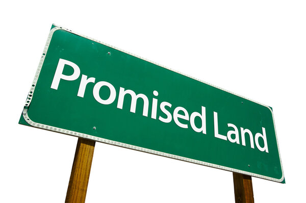 Promised Land Green Road Sign on White