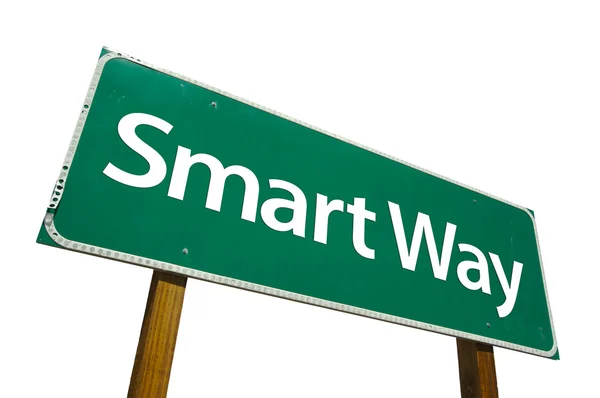 Smart Way Green Road Sign On White — Stock Photo, Image