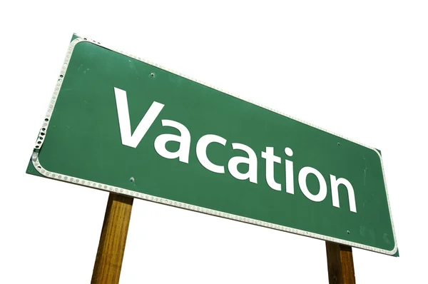 Vacation Green Road Sign on White — Stock Photo, Image