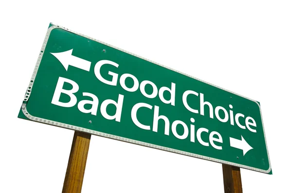Bon choix et mauvais choix signe de route — Photo