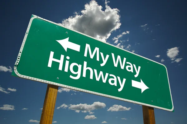My Way, Highway Road Sign Over Clouds — Stock Photo, Image