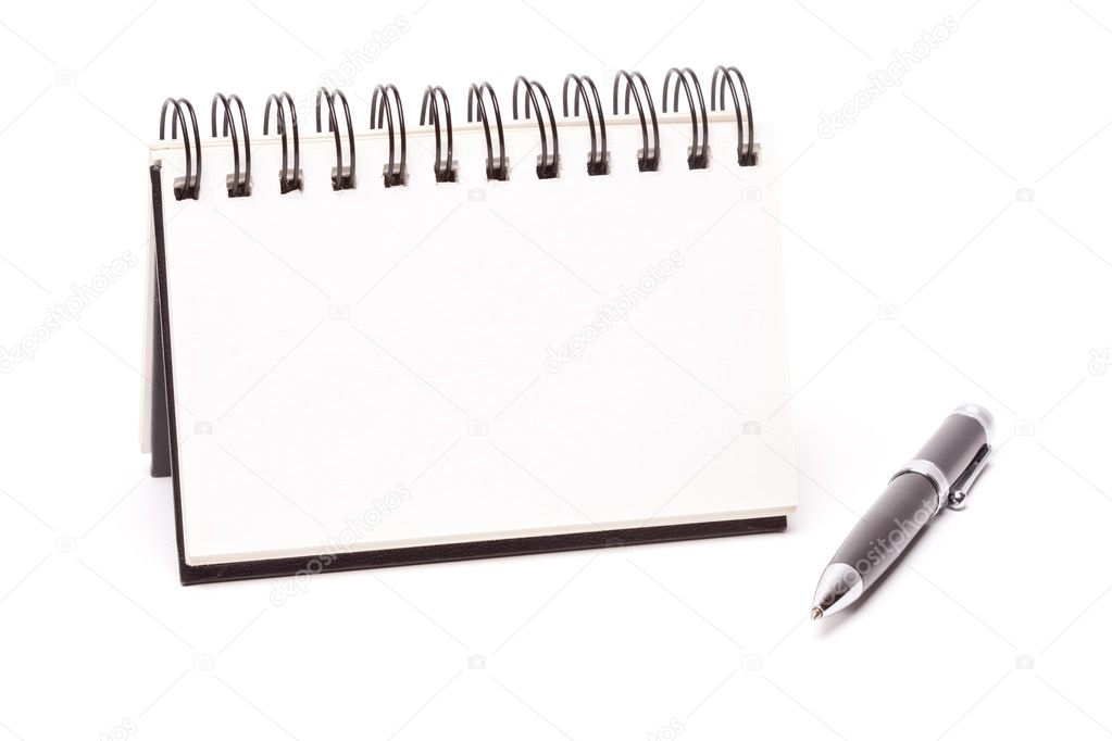 Blank Spiral Note Pad and Pen Isolated