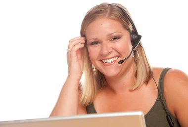 Attractive businesswoman on headset clipart