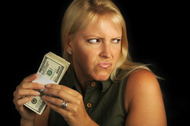 Woman on Black Holding Stack of Money clipart