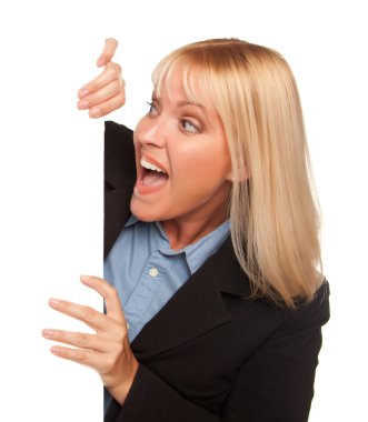 Female Holding Blank Sign Edge clipart