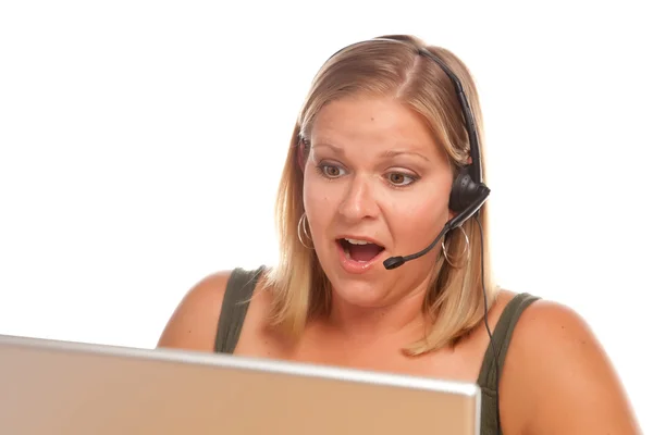 Shocked Businesswoman on Headset — Stock Photo, Image