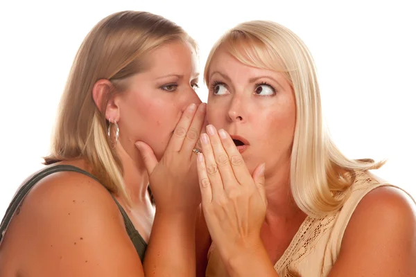 Två blonda kvinnan viskande hemligheter — Stockfoto