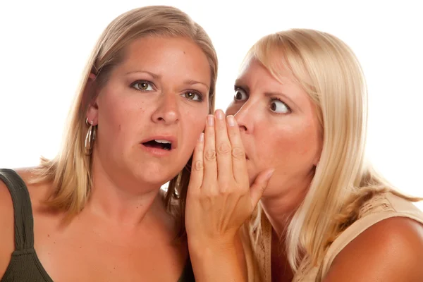 Deux femmes blondes chuchotant secrets — Photo