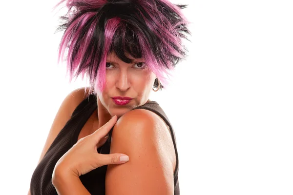 Růžové a černé vlasy punková dívka — Stock fotografie