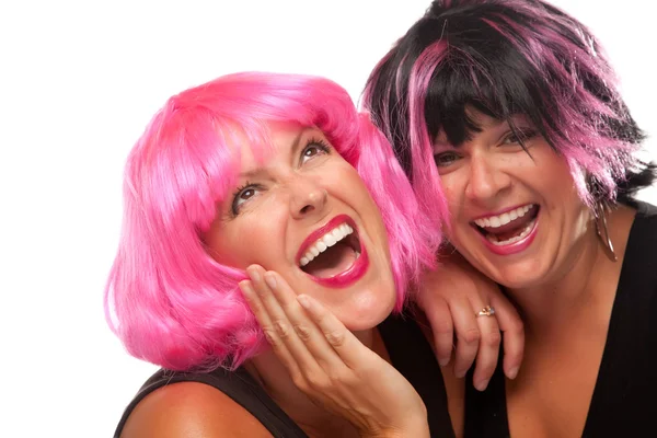 Twee roze en zwarte haired meisjes — Stockfoto