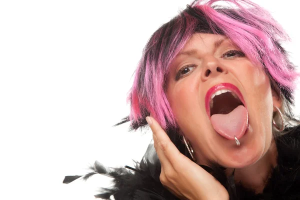 Pink Punk Girl & Pierced Tongue — Stock Photo, Image