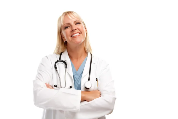 Vriendelijke vrouwelijke blonde arts of verpleegkundige — Stok fotoğraf