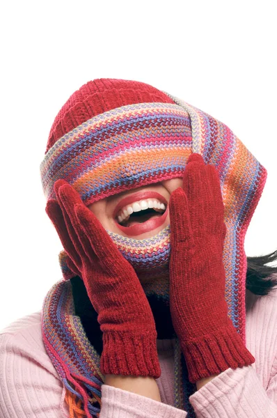 Donna attraente con sciarpa colorata — Foto Stock