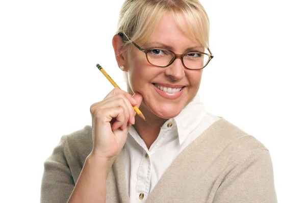 鉛筆を持つ美しい女性 — ストック写真
